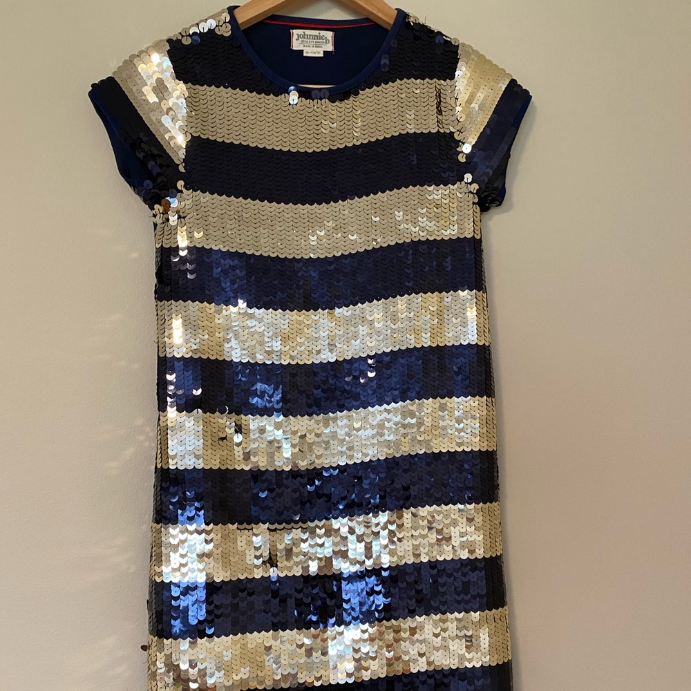 Short sequined navy gold dress Johnnie B Boden